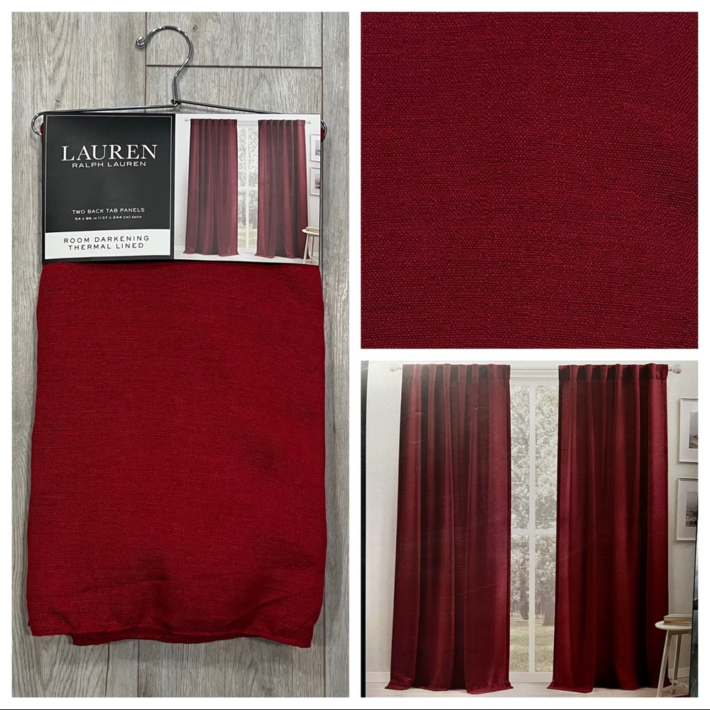 Ralph Lauren 54 x 96 Maceio Rhythmic Red Darkening Window Thermal Lined Curtains